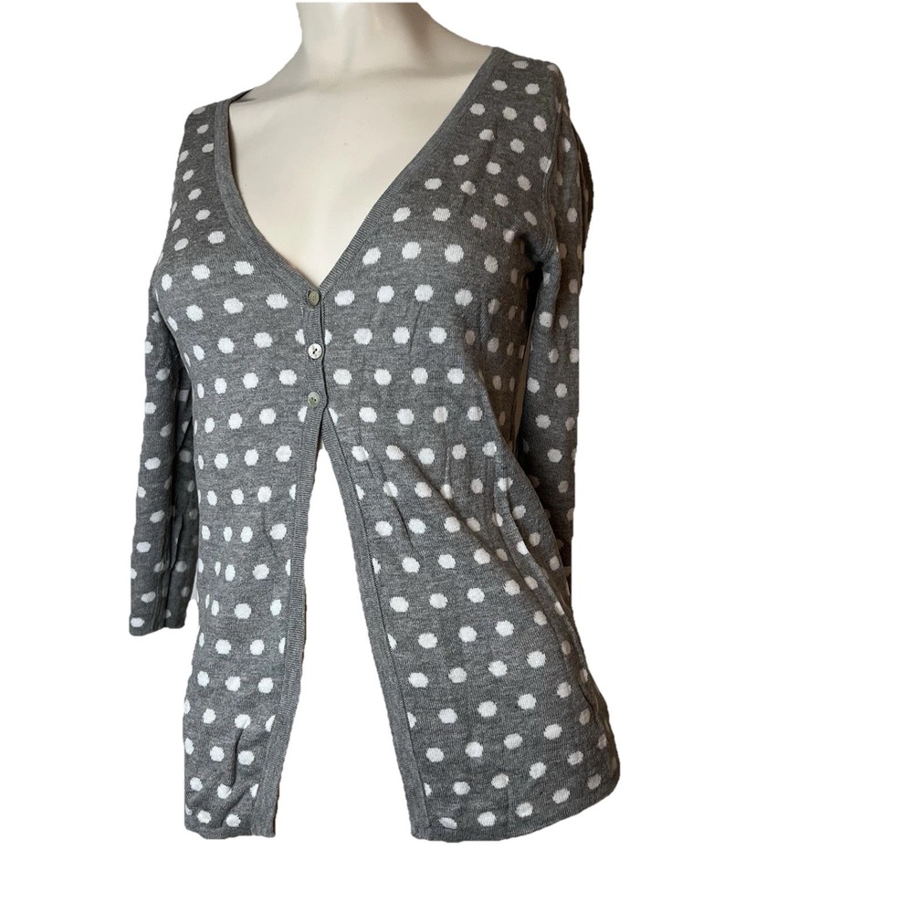 Seraphine Women's Reversible V-neck Cardigan Gray White Dots Long Sleeves 4